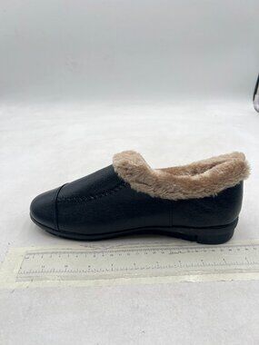 Black Fur Comfy Round Toe Loafers Slip on Low Heel Fur Pumps Dress Walking Shoes